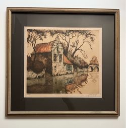 Circa 1920s Julien Célos Belgian Scene Hand-Colored Etching Signed 186/250