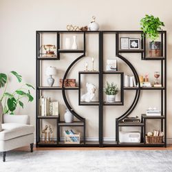 LGHM Bookshelf Set of 2, 70" H Tall Bookcase with 9 Open Display Storage Shelves for Living Room Home & Office, Gray