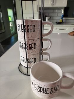 Stacking Espresso Mug Set with Metal Rack