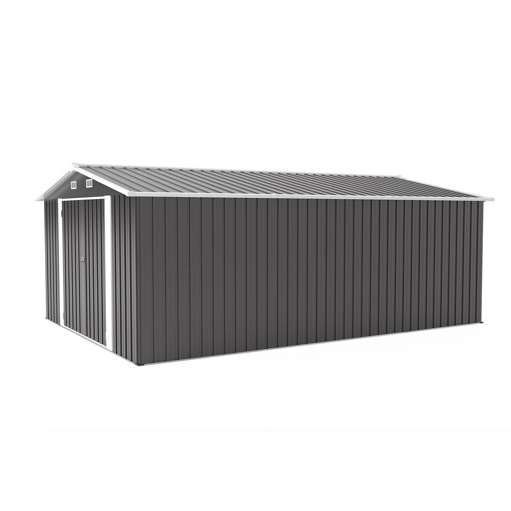 Campcraft Outdoor Storage Shed 10×14 FT with 3 Lockable Doors4 Air Vents & Sloped RoofUtility Tool Shed Metal Storage Garden Sheds Frame and 4 Vents