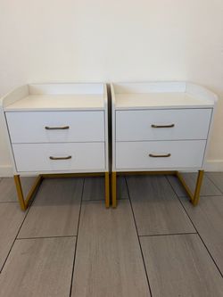 Tribesigns White & Gold 2-Drawer Nightstands – Matching Pair