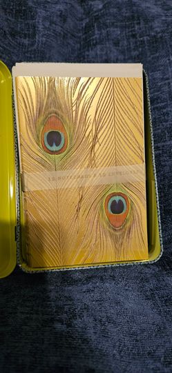 Gold peacock tin card/envelope set 12