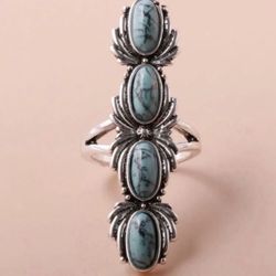 Oval 4 Faux Turquoise “Stone” Silver Tone  Ring - Women’s Jewelry 