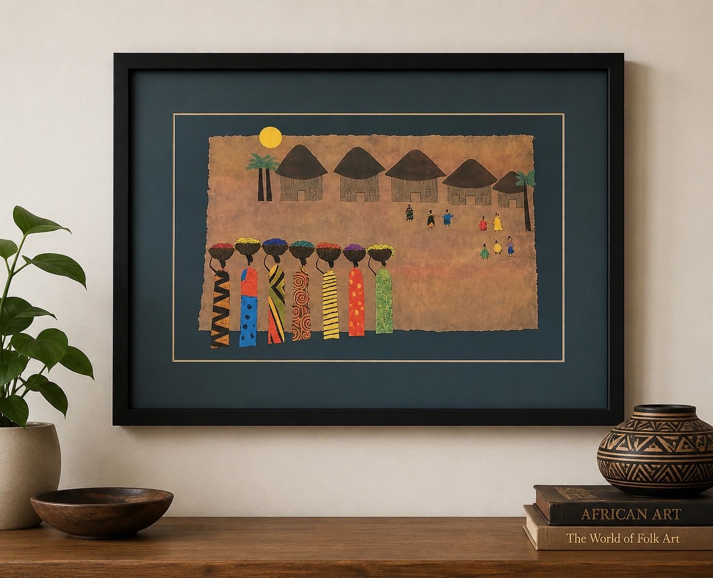 Framed African Village Folk Art Wall Decor – Thailand Made – Aaron Brothers