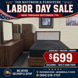 Queen Bed, Dresser, and Mirror Set 🚚WE DELIVER🚚