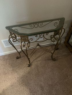 Painted Rod Iron End Table with Glass Top