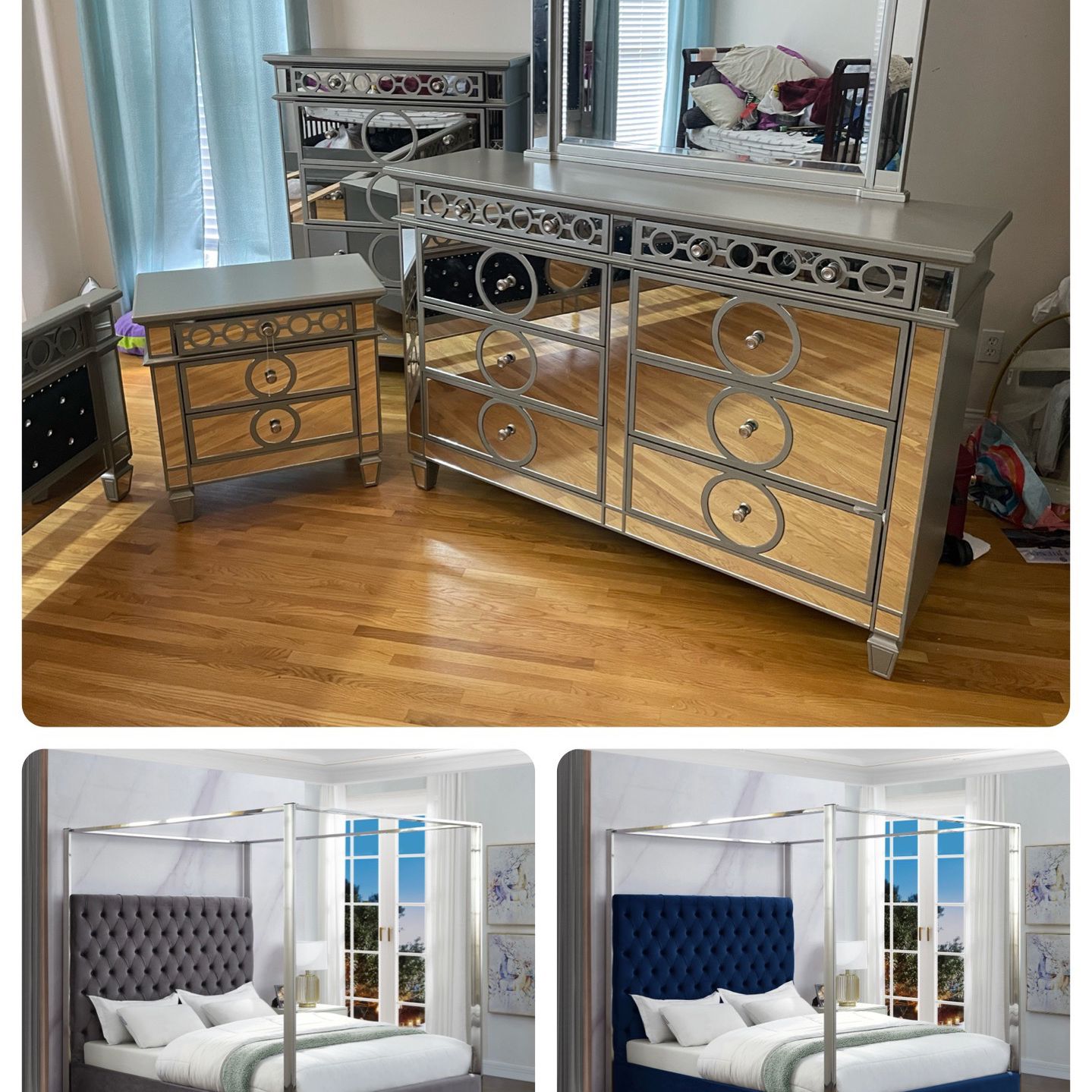 GLAMOROUS GLASS BEDROOM SET! KING SIZE $1895.. QUEEN SIZE $1995 PRICE INCLUDES DELIVERY!!! 