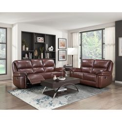 Brand new brown real leather manual reclining sofa + loveseat 2PCs set