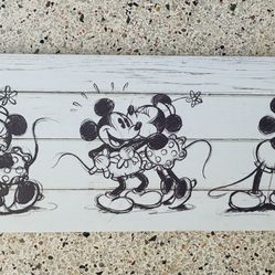 Disney Mickey & Minnie Black & White Multi-Sketch Wood Mounted Canvas Wall Art  Picture