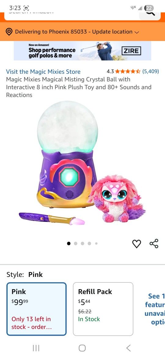 Magic Mixies Magical Misting Crystal Ball with Interactive 8 inch Pink Plush Toy and 80+ Sounds and Reactions