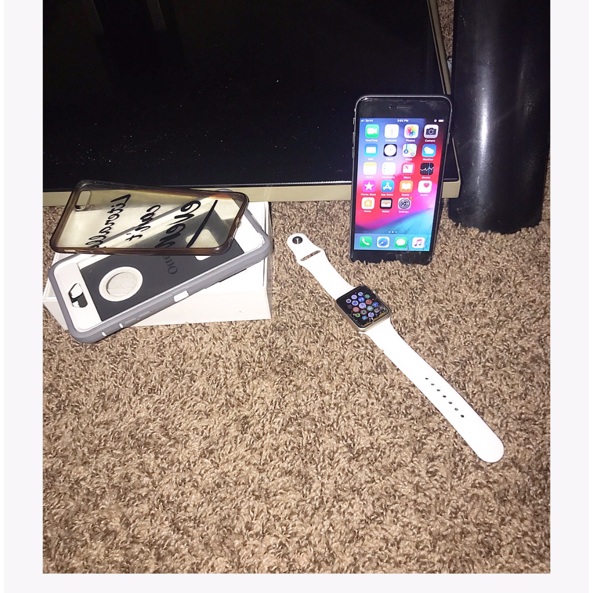 Apple Watch : 125 (obo)version 4.3.2 5GB w/ charger & 3 changeable bands IPhone 6s Plus 32 GB (small cracks) Sprint network $175(unlocked)