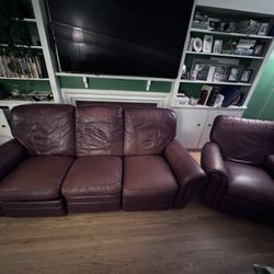 Red Leather Reclining Sofa And Recliner