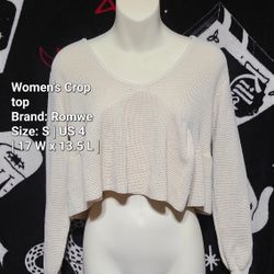 Romwe | Women's White Long Sleeve Crop top | Size S | US 4 | 17 W x 13.5 L |