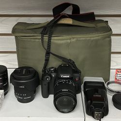 Canon EOS Rebel T6i 24.2MP DSLR Camera W/ 2 Lens, Flash & Extras 