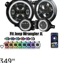 9” Inch Headlights And Fog Lights Set Led With RGB Halos 
