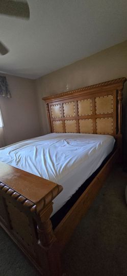 Cal king solid wood bed frame/mattress not included*