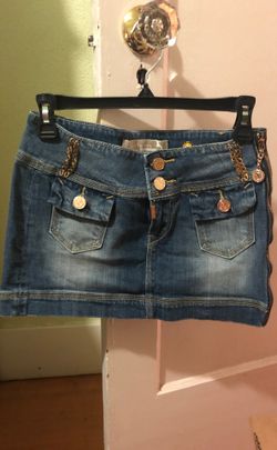 Eighth Sin sz sm Mini skirt with gold trimmings & zippier on side
