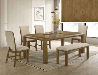 6 pc the rectangular table features a subtly rounded edge 