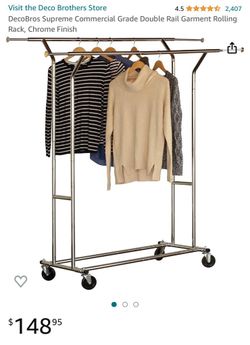 DecoBros Supreme Commercial Grade Double Rail Garment Rolling Rack, Chrome Finish