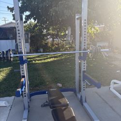 Fitness Gear Half Rack For Bench Pressing  Squats Pull Up Bar That Can Be Used For Dips As Well Comes With 300 Pounds Of Weight In Clouding The Bar 7’