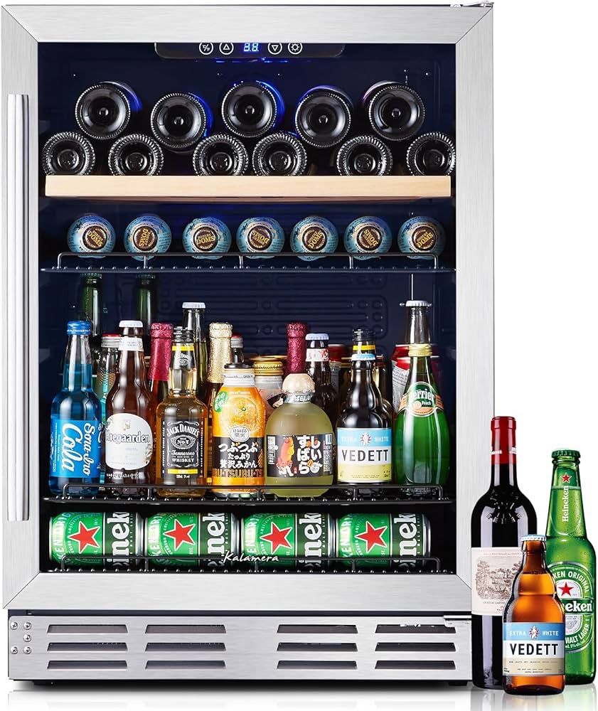 Kalamera Mini Fridge 24” Beverage and Wine Cooler Built-in or Freestanding - 118 Cans & 16 Bottles Capacity Wine Refrigerator Cooler