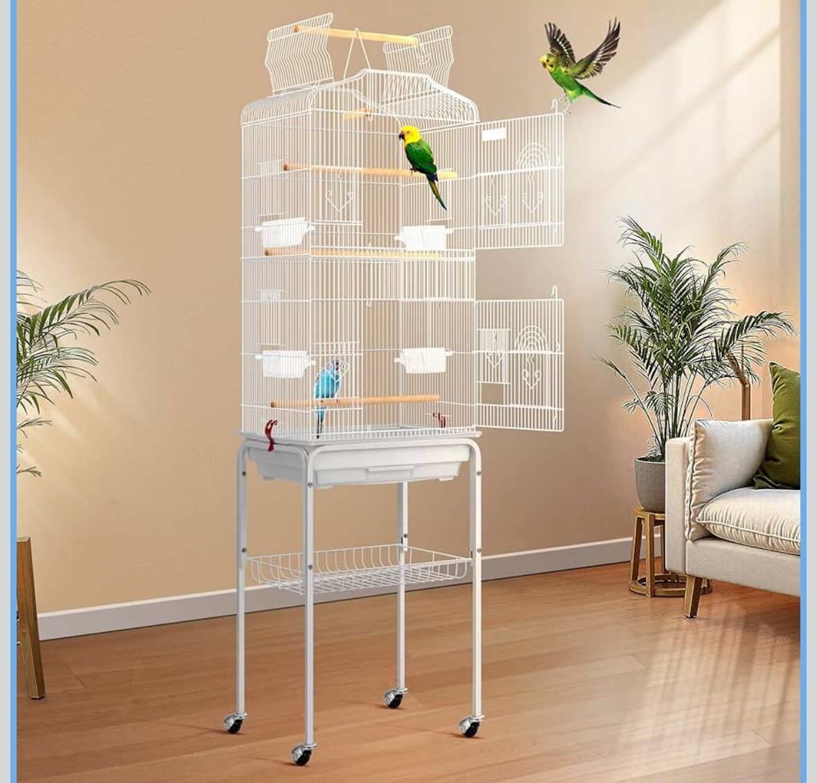 64-inch Open Play Top Bird Cages White L-22