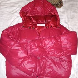 Womens Designer Red Puffer Jacket Calvin Klein