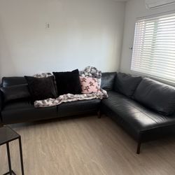 Dark Navy Blue Leather Sectional Sofa 