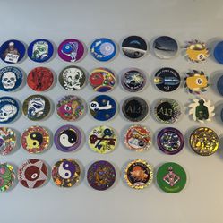 40 Vintage Pogs With Blue Tokens