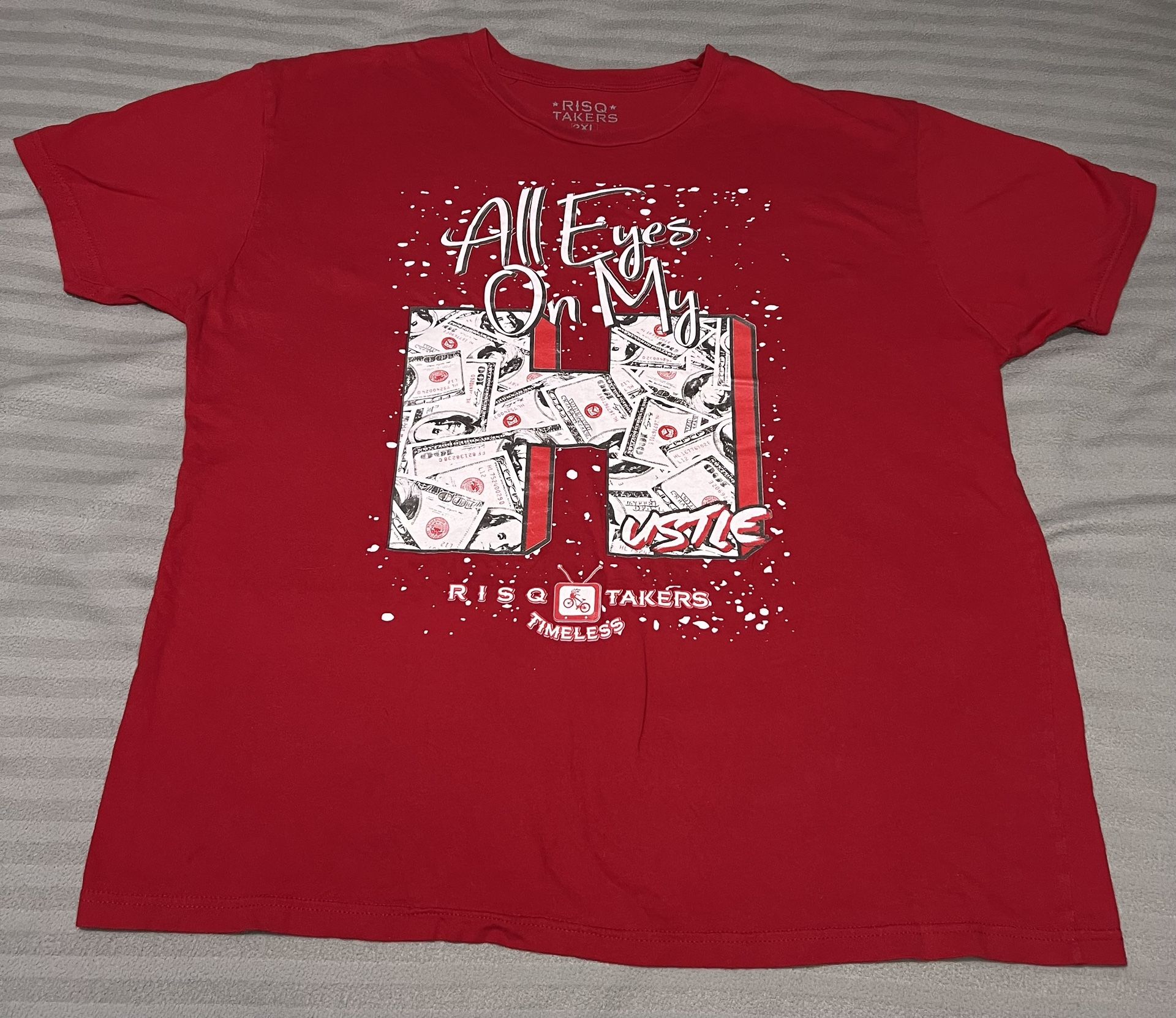 Risq Takers 2XL Red T Shirt “All Eyes On My Hustle” 100% Cotton Pre Owned