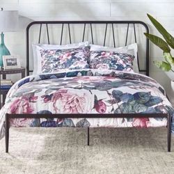 New Queen Size Sturdy Black Metal Platform Bed 