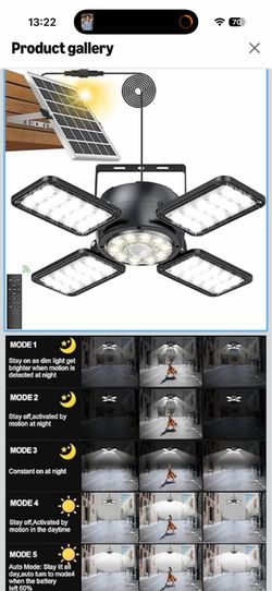 Latband Solar Shed Light Outdoor Indoor Upgrade 1200LM 174LED 4 and 1 Heads Motion Sensor Pendant Light, Solar Lights with 5 Lighting Modes Remote Con