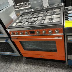 Smeg 36” Range Stove All Gas 5 Burners Orange Color 