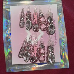 Handmade Press-On Nail Set with 3D Gems/Designs