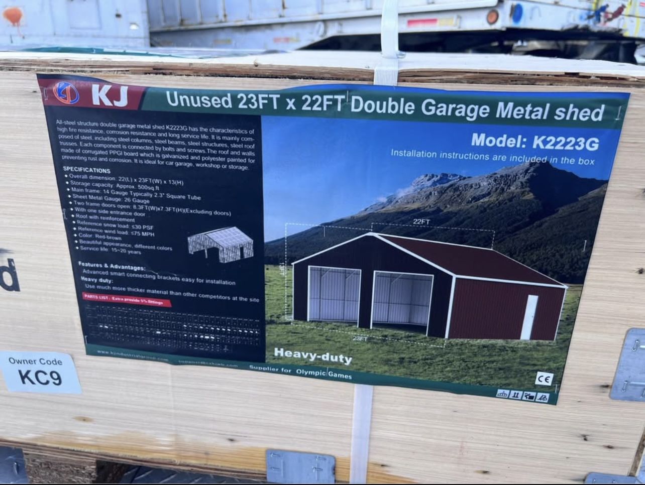 KJ 23ft x 22ft Double Garage Metal Shed