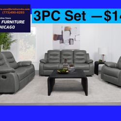 💥FREE DELIVERY💥Brand New Grey 3PC Reclining Sofa Loveseat Chair Set 