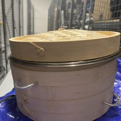 2 Tier Bamboo Steamer- 12" Baskets With Handle, Silicone Liner,