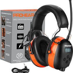 PROHEAR 027 AM FM Radio Headphones with Digital Display, 25dB NRR, Safety Ear Protection Earmuffs for Mowing, Snowblowing, Construction, Work Shops - 