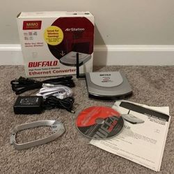 New In Box Buffalo High Power Turbo G Wireless Ethernet Converter Modem With CD, Cables & Owners Manual Included