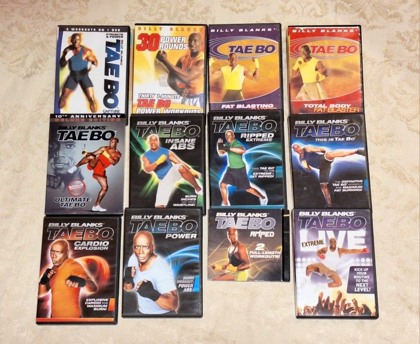 12 DVD's Billy Blanks Tae Bo Power workout videos-full length,fat burning,ripped
