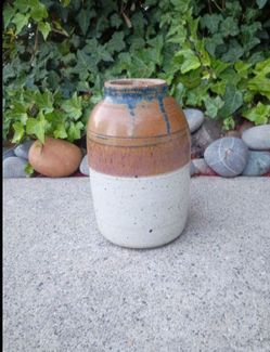 Vintage Stoneware Pottery Vase Spoon Utensils Earth Tones 8" Tall