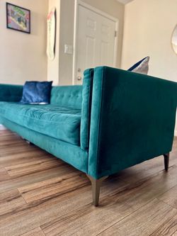 Deep emerald green Tufted Mid-Century Modern Sofa