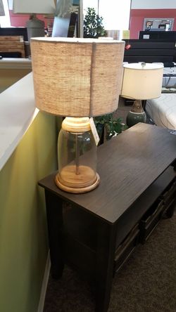 High end table lamp. Real wood base