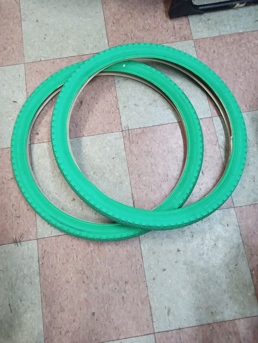 PAIR of GREEN BICYCLE TIRES 24" X 2.125 Classic Diamond Pattern Cruiser Bikes