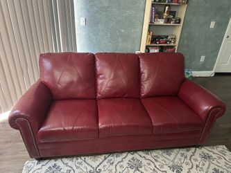 Red Genuine Leather Couch – Modern & Statement Piece