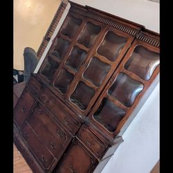 Really Old Nice Curvy Glass Window Solid Wood Hutch 