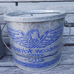 Vintage Fenwick Woodstream No. 88 Eagle Emblem Floating Galvanized Bait Bucket