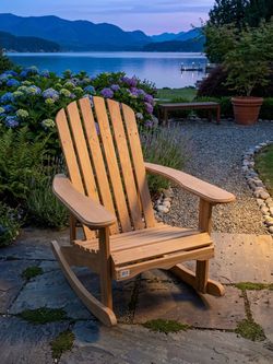 LuxenHome Adirondack Outdoor Rocking Chair – Natural Brown Wood (Fully Assembled)