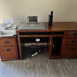 Wooden Desk and file Cabinet