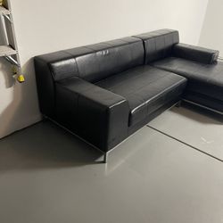 Modern Black Leather Sectional
